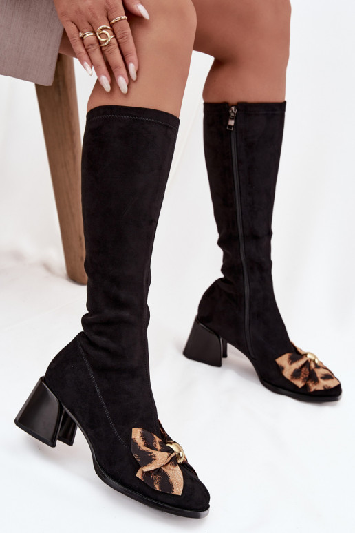 Women's Block Heel Boots with Decorative Bow D&A JC52-828 Black Women's Block Heel Boots with Decorative Bow D&A JC52-828 Black