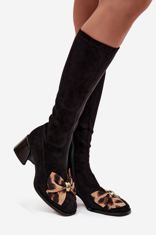 Women's Block Heel Boots with Decorative Bow D&A JC52-828 Black Women's Block Heel Boots with Decorative Bow D&A JC52-828 Black