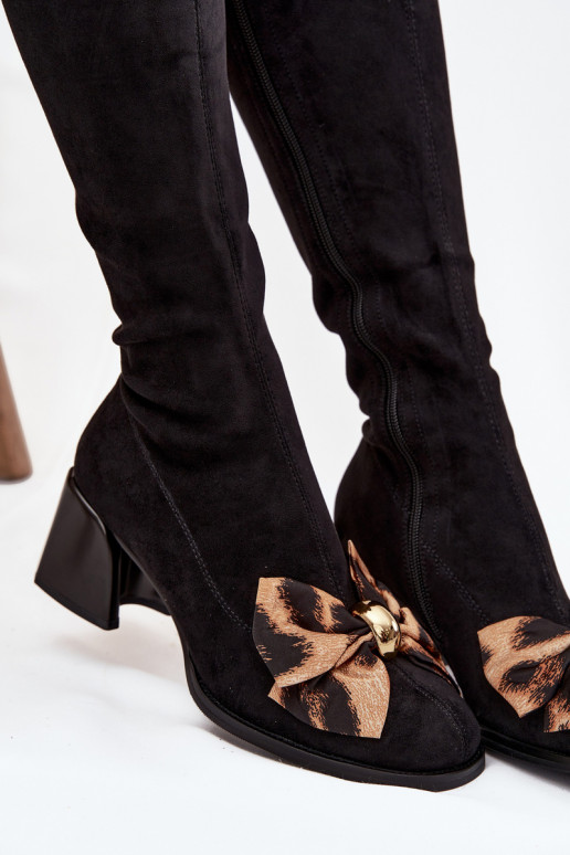 Women's Block Heel Boots with Decorative Bow D&A JC52-828 Black Women's Block Heel Boots with Decorative Bow D&A JC52-828 Black