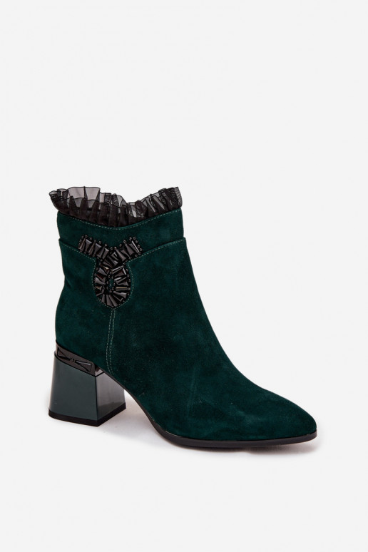 Suede Leather Women's Ankle Boots On Heel With Decoration Lined D&A MR52-127 Bottle Green Suede Leather Women's Ankle Boots On Heel With Decoration Lined D&A MR52-127 Bottle Green