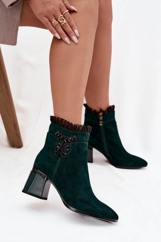 Suede Leather Women's Ankle Boots On Heel With Decoration Lined D&A MR52-127 Bottle Green Suede Leather Women's Ankle Boots On Heel With Decoration Lined D&A MR52-127 Bottle Green