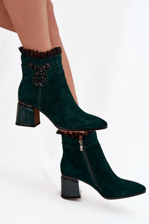 Suede Leather Women's Ankle Boots On Heel With Decoration Lined D&A MR52-127 Bottle Green Suede Leather Women's Ankle Boots On Heel With Decoration Lined D&A MR52-127 Bottle Green