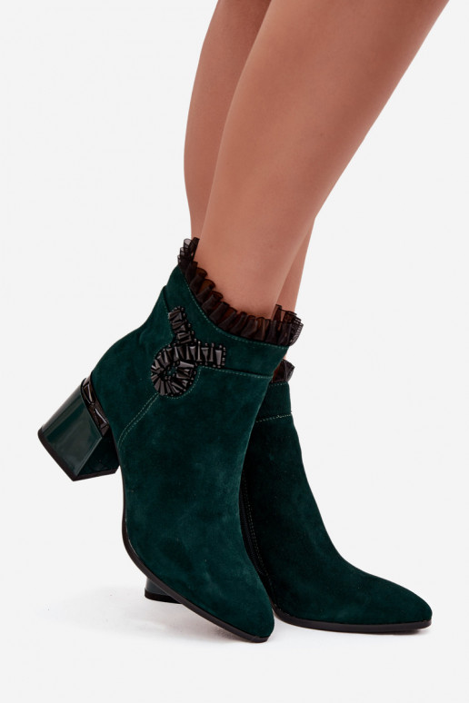 Suede Leather Women's Ankle Boots On Heel With Decoration Lined D&A MR52-127 Bottle Green Suede Leather Women's Ankle Boots On Heel With Decoration Lined D&A MR52-127 Bottle Green