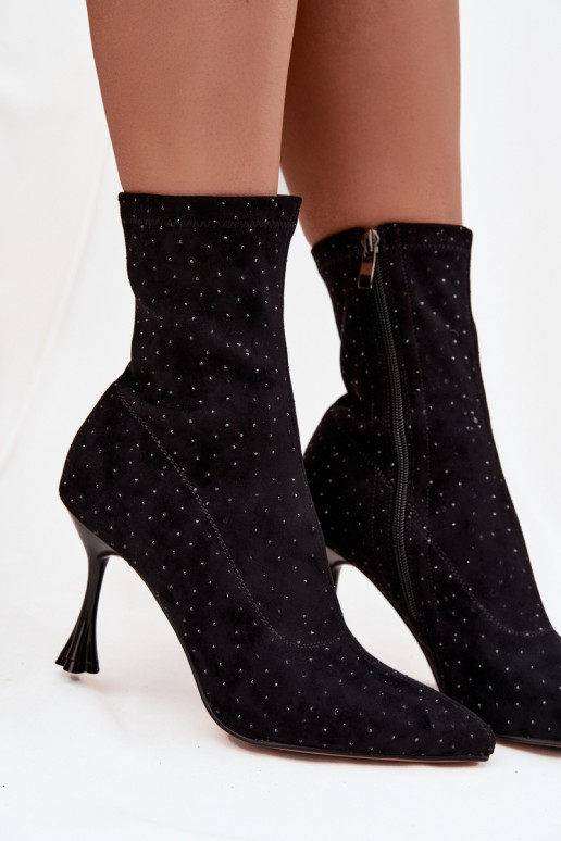 Embellished Women's Heeled Boots D&A JC52-882 Black Embellished Women's Heeled Boots D&A JC52-882 Black