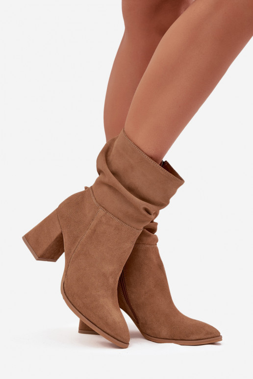 Ankle boots made of natural suede lined with a heel with gathering Zazoo 4216 beige Ankle boots made of natural suede lined with a heel with gathering Zazoo 4216 beige