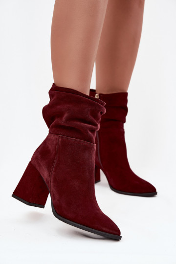 BotkiwithNaturalnego Zamszu Ocieplane Na SłupkuwithMarszczeniem Zazoo 4216 Bordowe 2