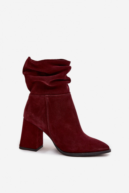 Ankle boots made of natural suede lined with a wedge with ruching Zazoo 4216 Bordeaux Ankle boots made of natural suede lined with a wedge with ruching Zazoo 4216 Bordeaux