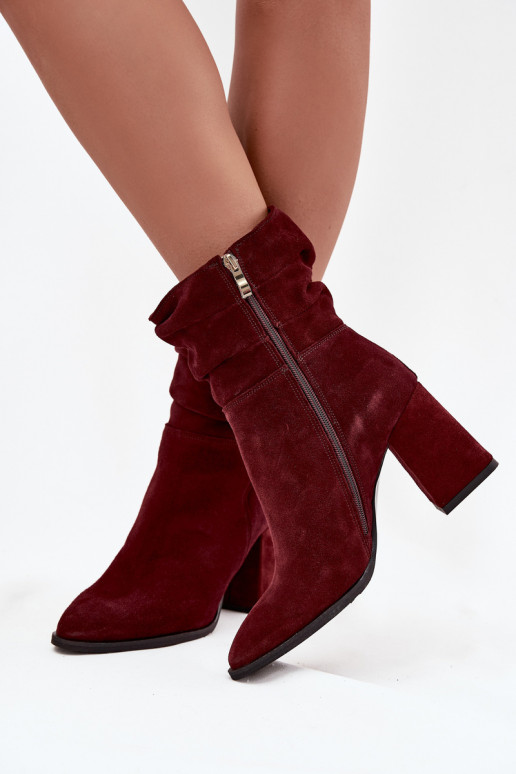 Ankle boots made of natural suede lined with a wedge with ruching Zazoo 4216 Bordeaux Ankle boots made of natural suede lined with a wedge with ruching Zazoo 4216 Bordeaux