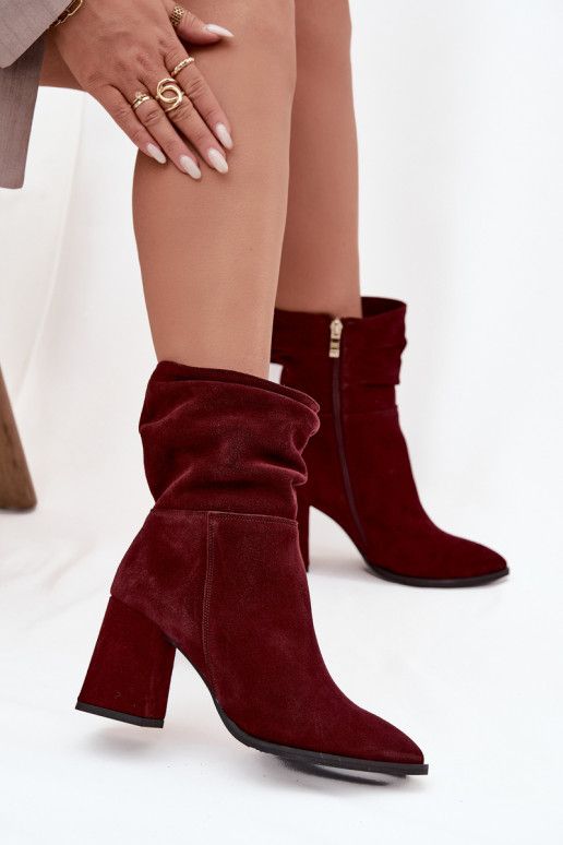 Ankle boots made of natural suede lined with a wedge with ruching Zazoo 4216 Bordeaux Ankle boots made of natural suede lined with a wedge with ruching Zazoo 4216 Bordeaux