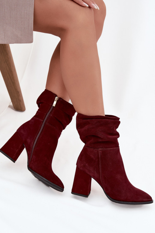 Ankle boots made of natural suede lined with a wedge with ruching Zazoo 4216 Bordeaux Ankle boots made of natural suede lined with a wedge with ruching Zazoo 4216 Bordeaux