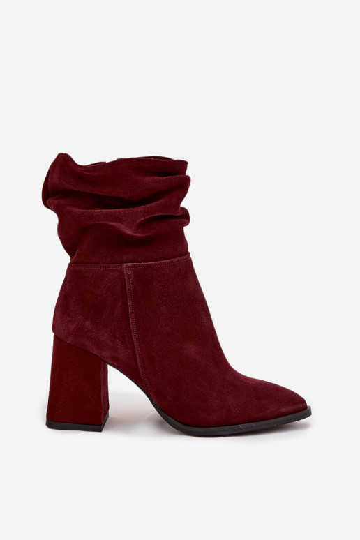Ankle boots made of natural suede lined with a wedge with ruching Zazoo 4216 Bordeaux Ankle boots made of natural suede lined with a wedge with ruching Zazoo 4216 Bordeaux