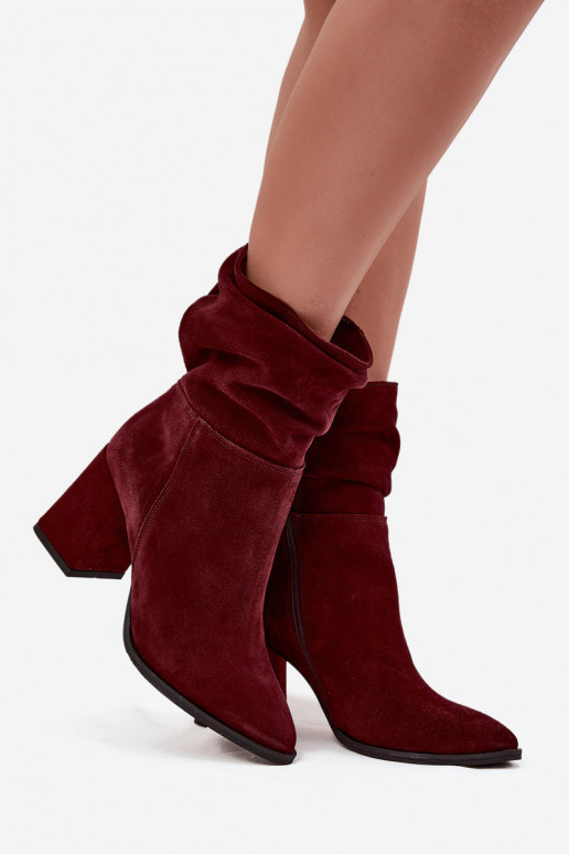 Ankle boots made of natural suede lined with a wedge with ruching Zazoo 4216 Bordeaux Ankle boots made of natural suede lined with a wedge with ruching Zazoo 4216 Bordeaux