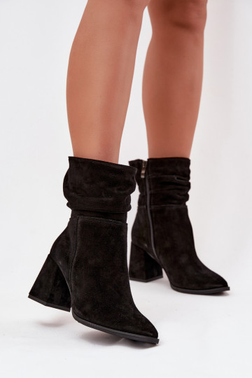 Ankle boots made of natural suede lined with a heel with gathering Zazoo 4216 Black 2