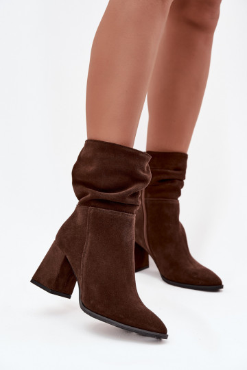Ankle boots made of genuine suede lined on heel with ruffle Zazoo 4216 Chocolate 2