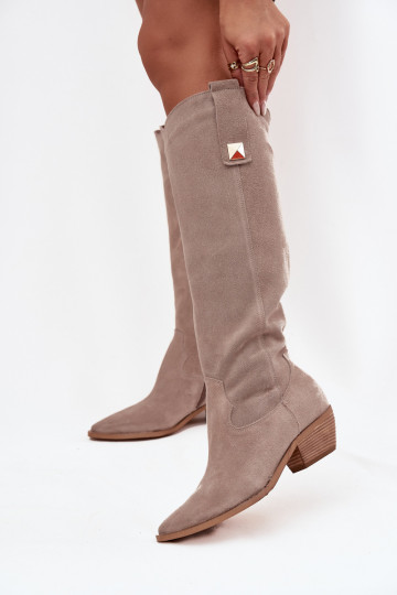 Leather Suede Cowboy Boots Insulated Zazoo 4224 Cappuccino 2