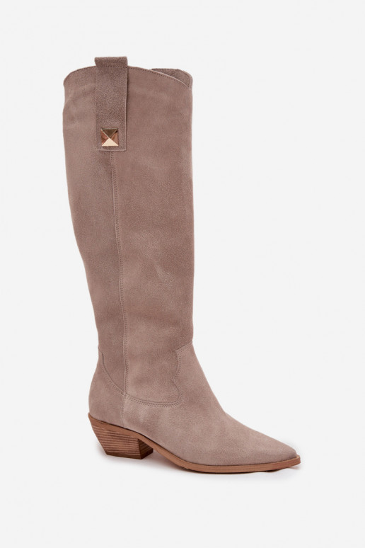 Leather Suede Cowboy Boots Insulated Zazoo 4224 Cappuccino Leather Suede Cowboy Boots Insulated Zazoo 4224 Cappuccino
