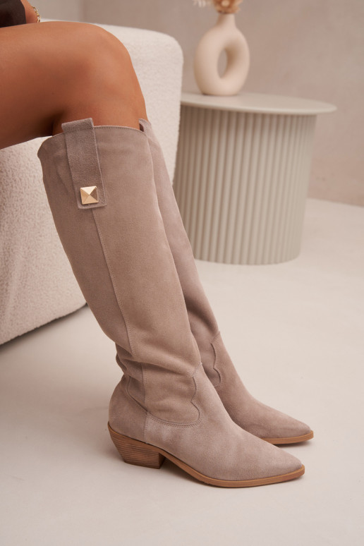 Leather Suede Cowboy Boots Insulated Zazoo 4224 Cappuccino Leather Suede Cowboy Boots Insulated Zazoo 4224 Cappuccino