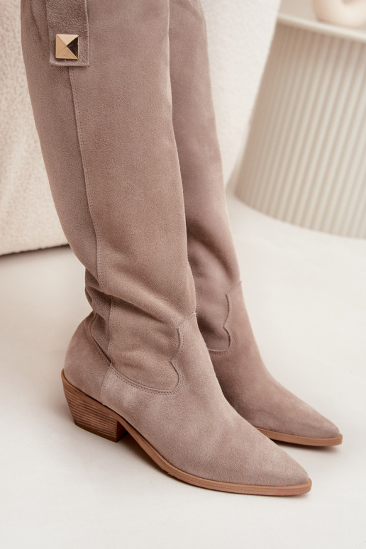 Leather Suede Cowboy Boots Insulated Zazoo 4224 Cappuccino Leather Suede Cowboy Boots Insulated Zazoo 4224 Cappuccino