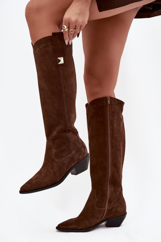 Leather Suede Cowboy Boots Insulated Zazoo 4224 Chocolate Leather Suede Cowboy Boots Insulated Zazoo 4224 Chocolate