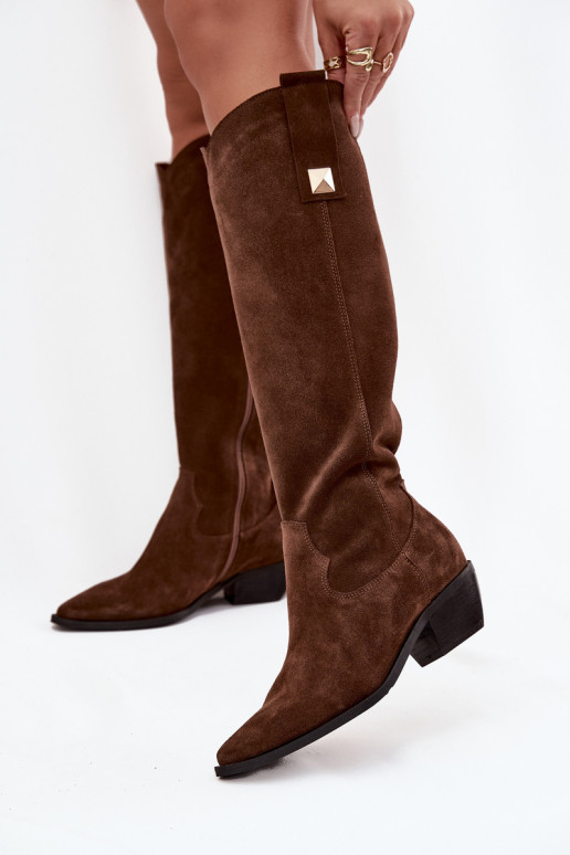 Leather Suede Cowboy Boots Insulated Zazoo 4224 Chocolate Leather Suede Cowboy Boots Insulated Zazoo 4224 Chocolate
