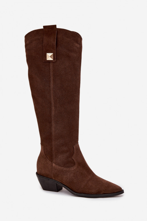 Leather Suede Cowboy Boots Insulated Zazoo 4224 Chocolate Leather Suede Cowboy Boots Insulated Zazoo 4224 Chocolate