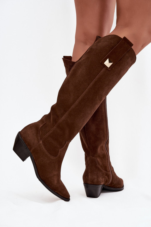 Leather Suede Cowboy Boots Insulated Zazoo 4224 Chocolate Leather Suede Cowboy Boots Insulated Zazoo 4224 Chocolate