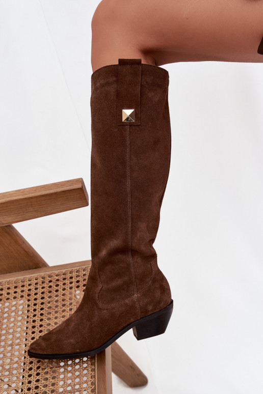 Leather Suede Cowboy Boots Insulated Zazoo 4224 Chocolate Leather Suede Cowboy Boots Insulated Zazoo 4224 Chocolate