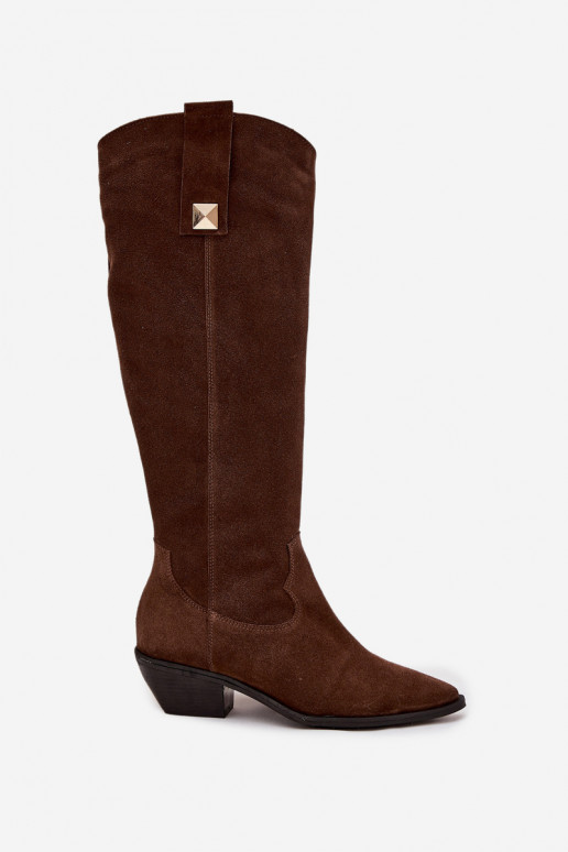 Leather Suede Cowboy Boots Insulated Zazoo 4224 Chocolate Leather Suede Cowboy Boots Insulated Zazoo 4224 Chocolate