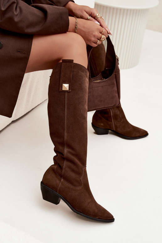 Leather Suede Cowboy Boots Insulated Zazoo 4224 Chocolate Leather Suede Cowboy Boots Insulated Zazoo 4224 Chocolate