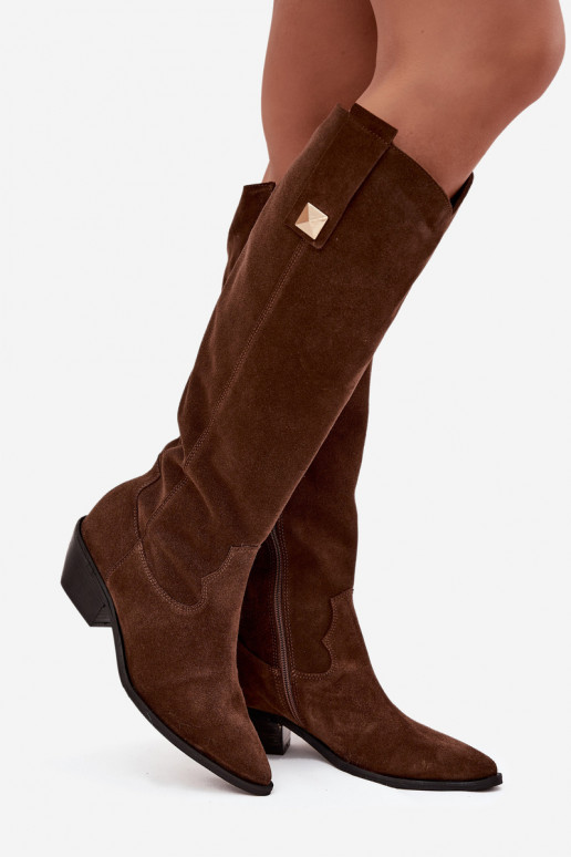 Leather Suede Cowboy Boots Insulated Zazoo 4224 Chocolate Leather Suede Cowboy Boots Insulated Zazoo 4224 Chocolate
