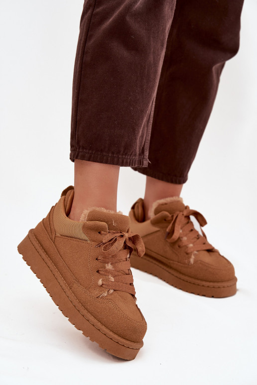Sneakersy Damskie Ocieplane Futerkiem Camel Cyrissa