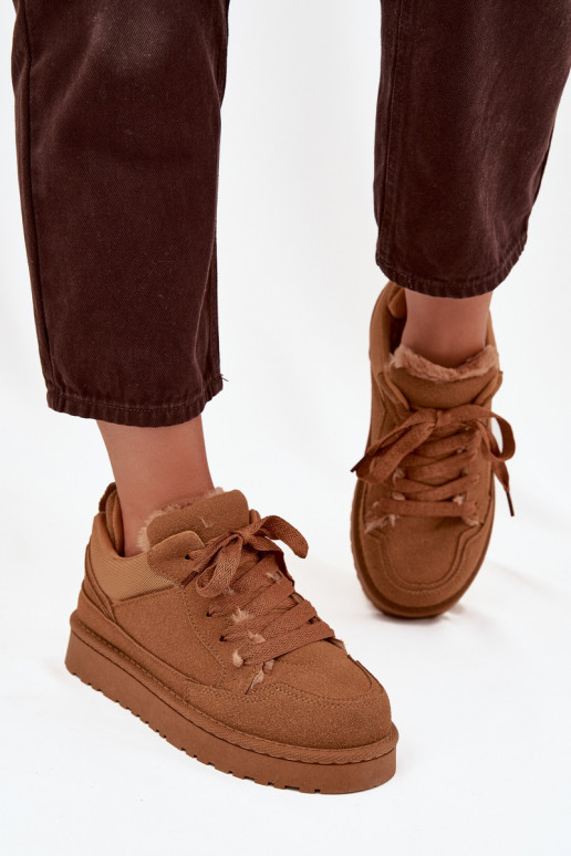 Sneakersy Damskie Ocieplane Futerkiem Camel Cyrissa