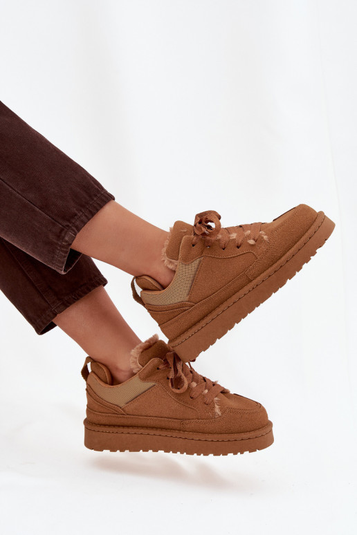 Sneakersy Damskie Ocieplane Futerkiem Camel Cyrissa