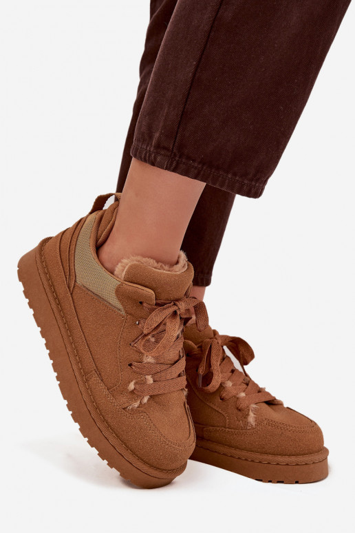 Sneakersy Damskie Ocieplane Futerkiem Camel Cyrissa