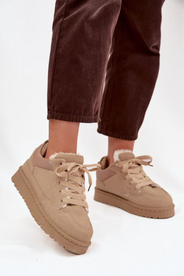 Sneakersy Damskie Ocieplane Futerkiem Beżowe Cyrissa 2