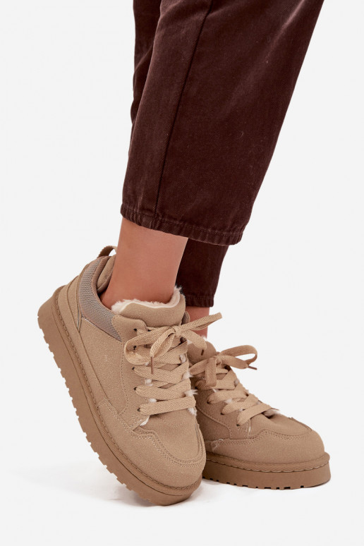 Sneakersy Damskie Ocieplane Futerkiem Beżowe Cyrissa