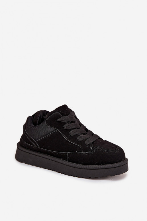 Sneakersy Damskie Ocieplane Futerkiem Czarne Cyrissa