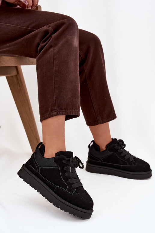 Sneakersy Damskie Ocieplane Futerkiem Czarne Cyrissa