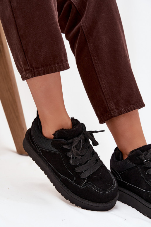 Sneakersy Damskie Ocieplane Futerkiem Czarne Cyrissa