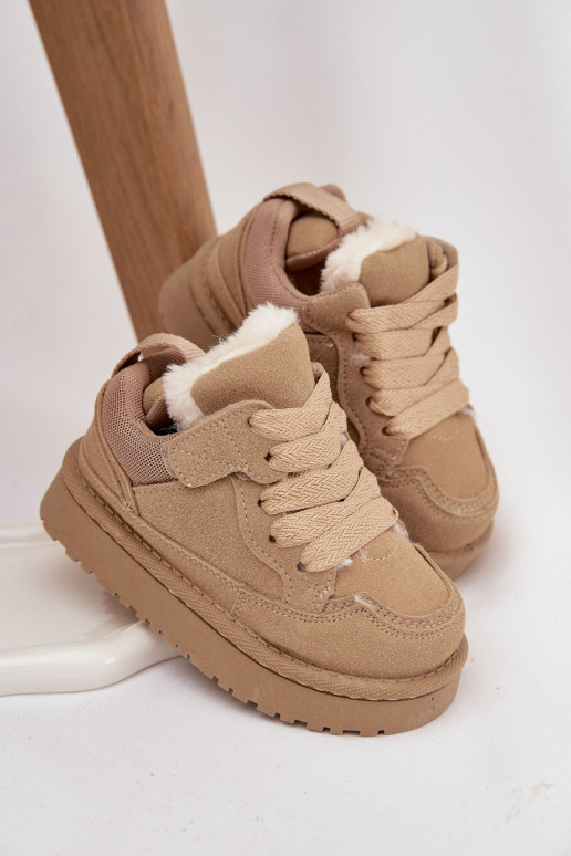 Dziecięce Sneakersy Ocieplane Futerkiem Beżowe Mireen Dziecięce Sneakersy Ocieplane Futerkiem Beżowe Mireen
