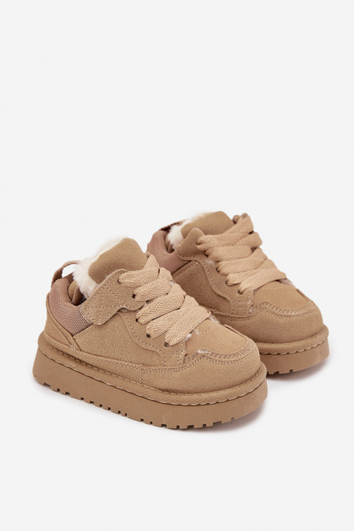 Dziecięce Sneakersy Ocieplane Futerkiem Beżowe Mireen Dziecięce Sneakersy Ocieplane Futerkiem Beżowe Mireen