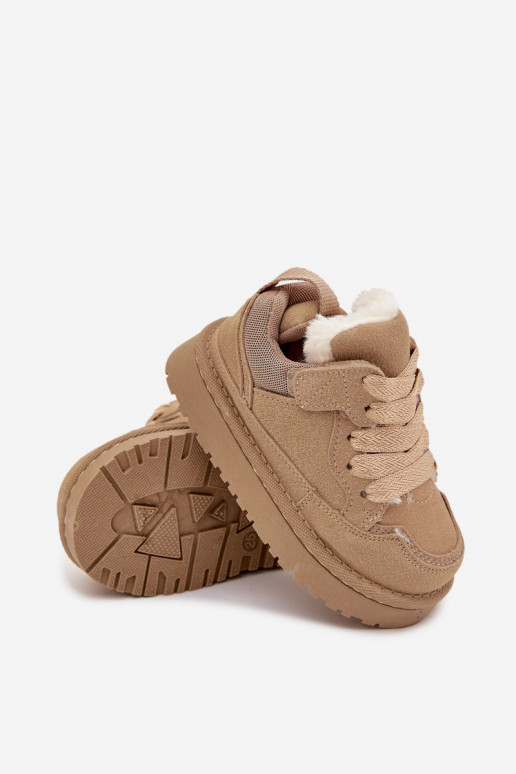 Dziecięce Sneakersy Ocieplane Futerkiem Beżowe Mireen Dziecięce Sneakersy Ocieplane Futerkiem Beżowe Mireen