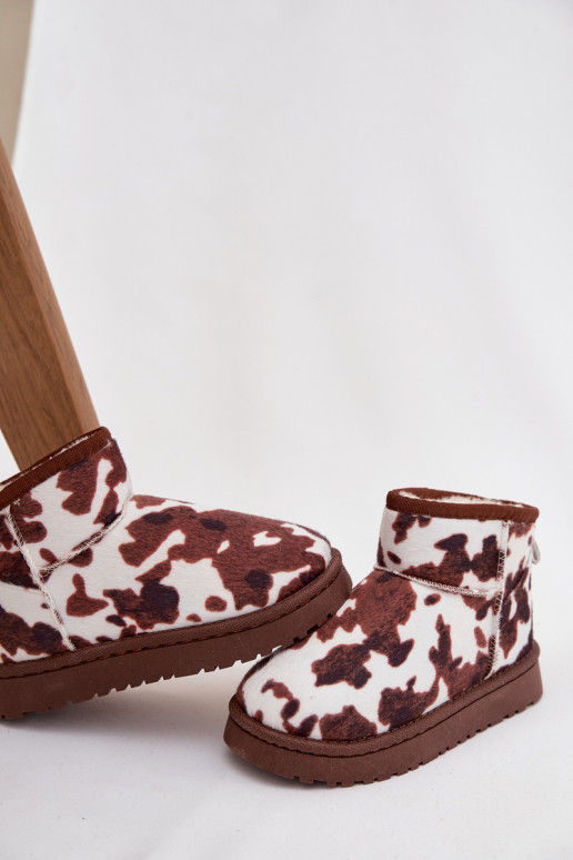 Śniegowce Dziecięce Młodzieżowe Ocieplane Futerkiem W Łaty Biało-Brązowe Mireya