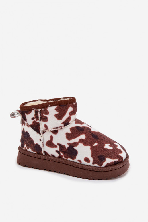 Śniegowce Dziecięce Młodzieżowe Ocieplane Futerkiem W Łaty Biało-Brązowe Mireya