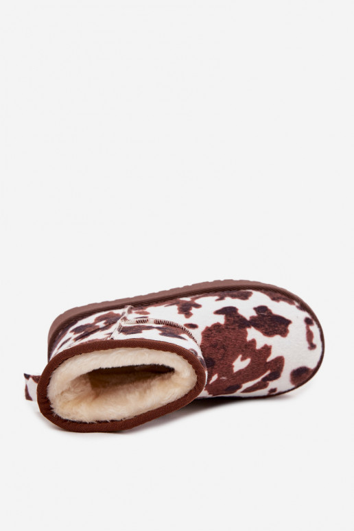 Śniegowce Dziecięce Młodzieżowe Ocieplane Futerkiem W Łaty Biało-Brązowe Mireya