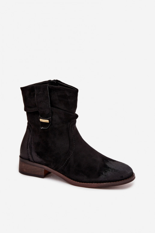 Women's ankle boots with low heel with wrinkling warm black Gracia Women's ankle boots with low heel with wrinkling warm black Gracia