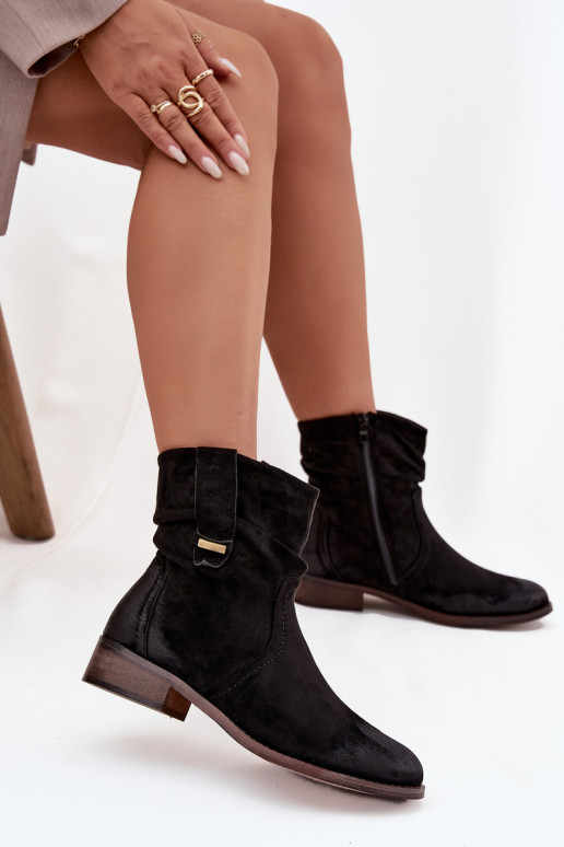 Women's ankle boots with low heel with wrinkling warm black Gracia Women's ankle boots with low heel with wrinkling warm black Gracia