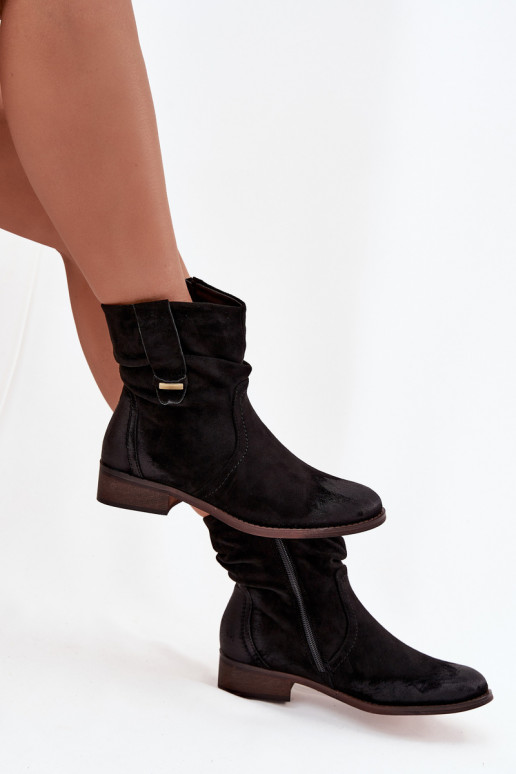 Women's ankle boots with low heel with wrinkling warm black Gracia Women's ankle boots with low heel with wrinkling warm black Gracia