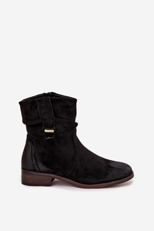 Women's ankle boots with low heel with wrinkling warm black Gracia Women's ankle boots with low heel with wrinkling warm black Gracia