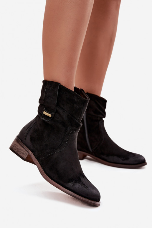 Women's ankle boots with low heel with wrinkling warm black Gracia Women's ankle boots with low heel with wrinkling warm black Gracia
